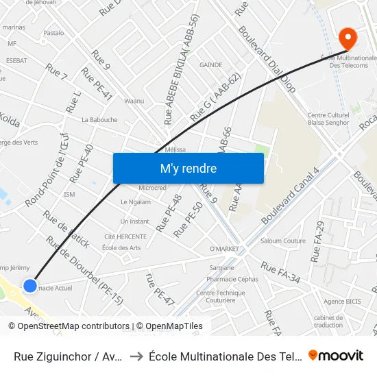 Rue Ziguinchor / Av. Diop to École Multinationale Des Telecoms map