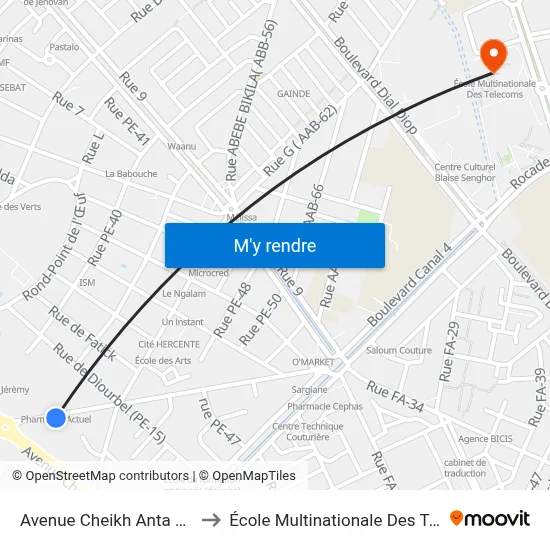 Avenue Cheikh Anta Diop, 39 to École Multinationale Des Telecoms map