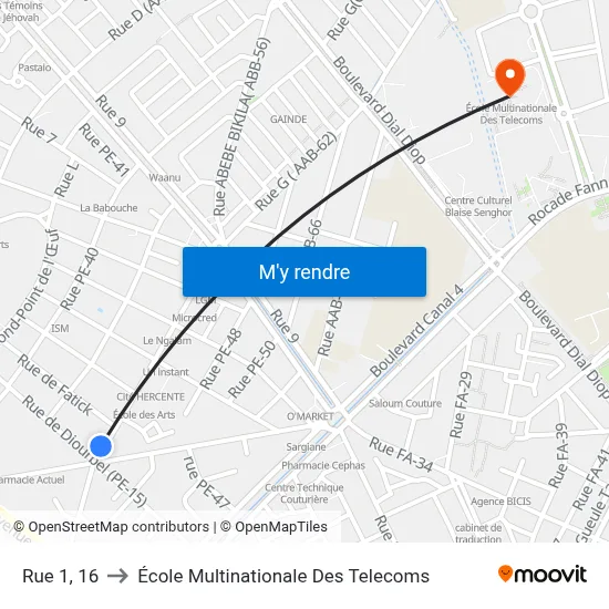 Rue 1, 16 to École Multinationale Des Telecoms map