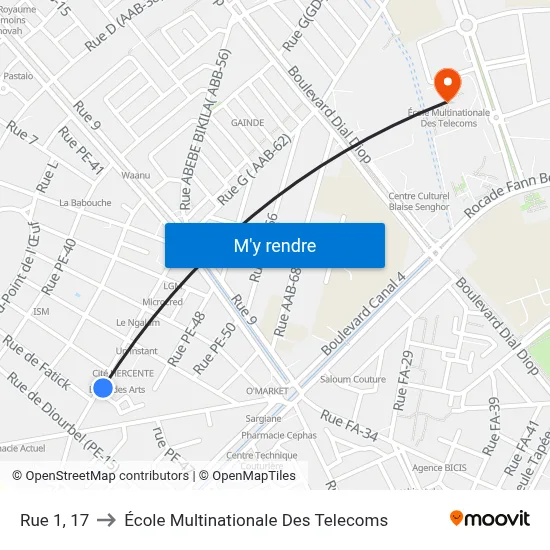 Rue 1, 17 to École Multinationale Des Telecoms map