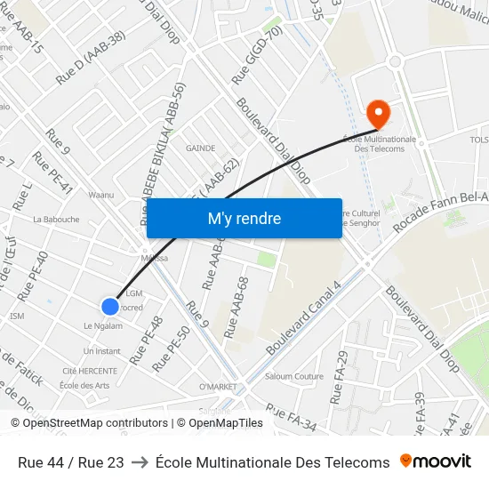 Rue 44 / Rue 23 to École Multinationale Des Telecoms map