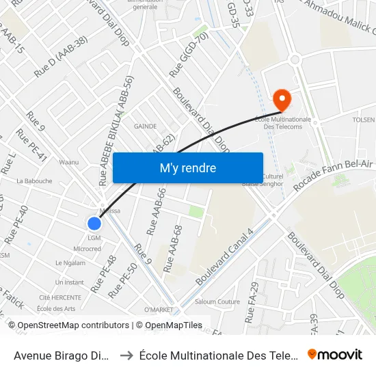 Avenue Birago Diop, 4 to École Multinationale Des Telecoms map