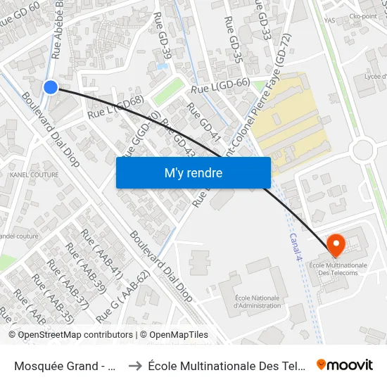 Mosquée Grand - Dakar to École Multinationale Des Telecoms map