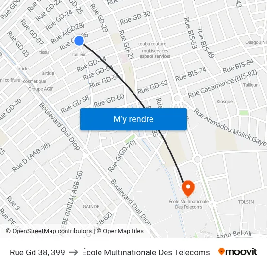 Rue Gd 38, 399 to École Multinationale Des Telecoms map