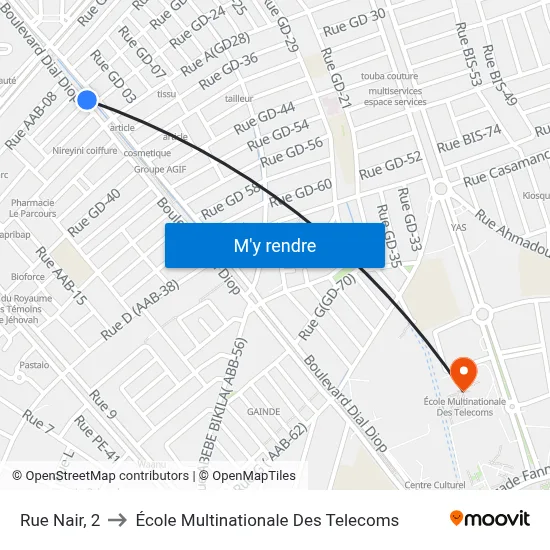 Rue Nair, 2 to École Multinationale Des Telecoms map