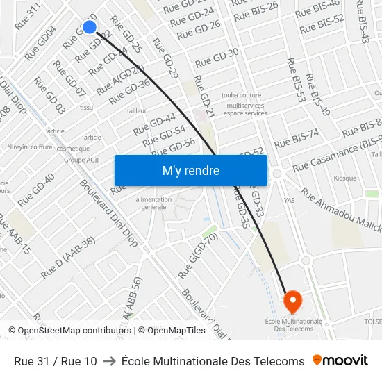 Rue 31 / Rue 10 to École Multinationale Des Telecoms map