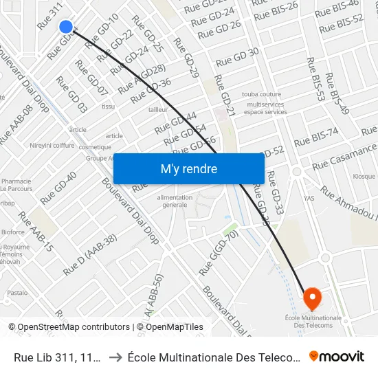 Rue Lib 311, 1107 to École Multinationale Des Telecoms map