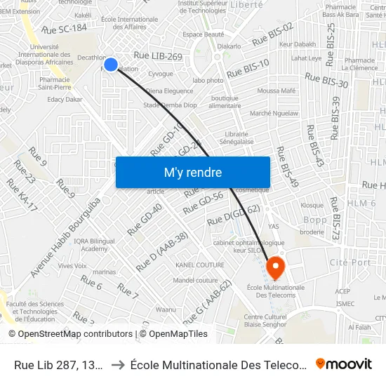 Rue Lib 287, 1367 to École Multinationale Des Telecoms map