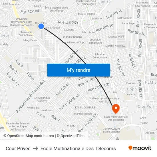 Cour Privée to École Multinationale Des Telecoms map