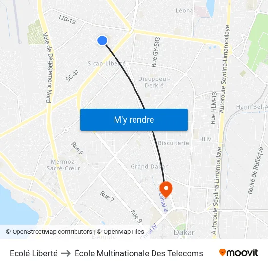 Ecolé Liberté to École Multinationale Des Telecoms map