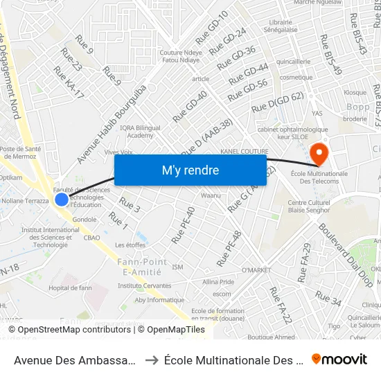 Avenue Des Ambassadeurs, 17 to École Multinationale Des Telecoms map
