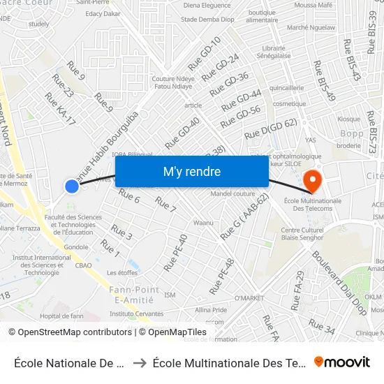 École Nationale De Police to École Multinationale Des Telecoms map