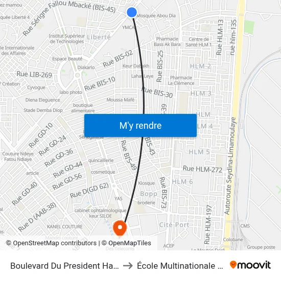Boulevard Du President Habib Bourguiba, 1 to École Multinationale Des Telecoms map