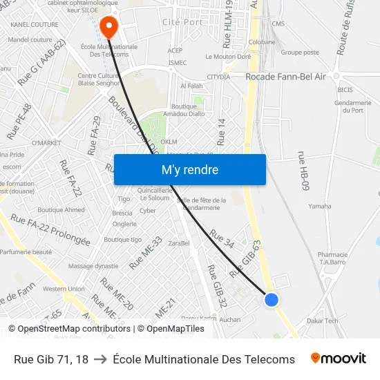 Rue Gib 71, 18 to École Multinationale Des Telecoms map