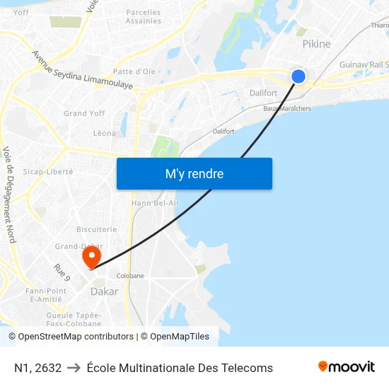 N1, 2632 to École Multinationale Des Telecoms map