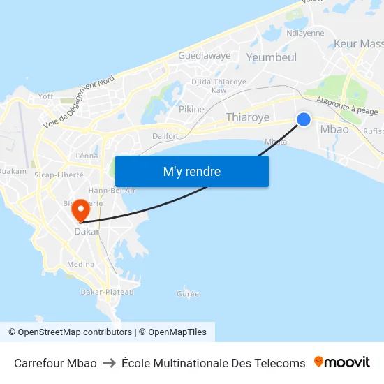 Carrefour Mbao to École Multinationale Des Telecoms map