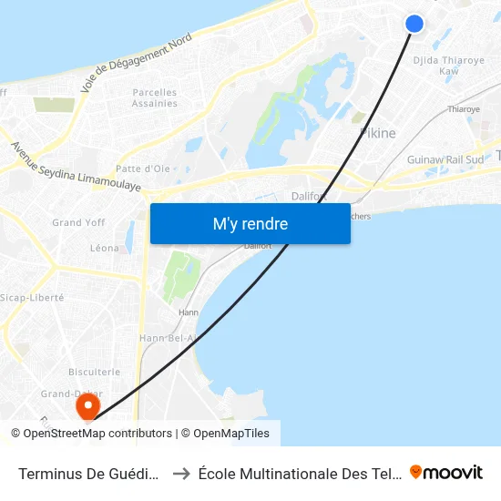 Terminus De Guédiawaye to École Multinationale Des Telecoms map
