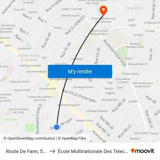 Route De Fann, 5356 to École Multinationale Des Telecoms map
