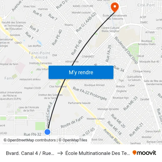 Bvard. Canal 4 / Rue Fn-32 to École Multinationale Des Telecoms map