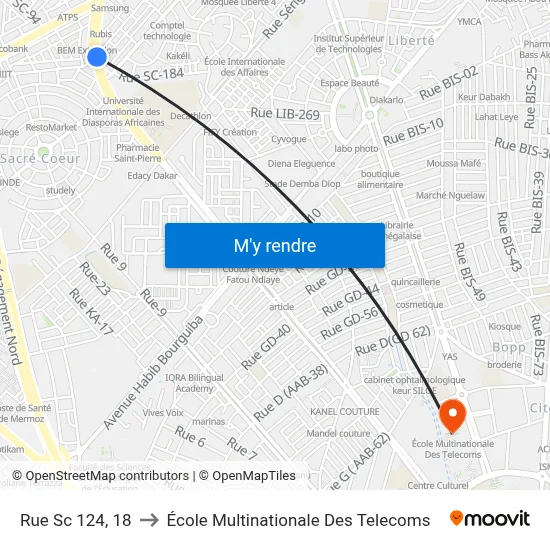 Rue Sc 124, 18 to École Multinationale Des Telecoms map