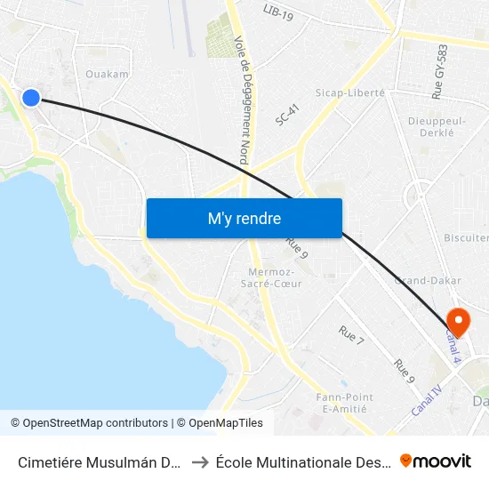 Cimetiére Musulmán De Ouakam to École Multinationale Des Telecoms map