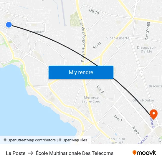 La Poste to École Multinationale Des Telecoms map
