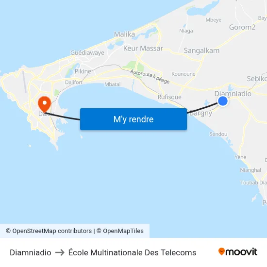 Diamniadio to École Multinationale Des Telecoms map
