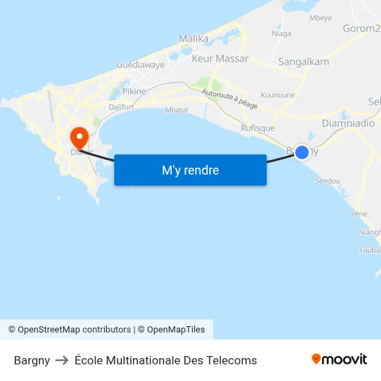 Bargny to École Multinationale Des Telecoms map