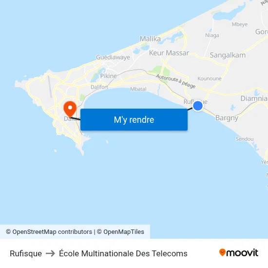Rufisque to École Multinationale Des Telecoms map