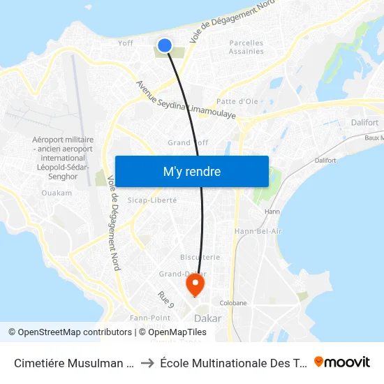 Cimetiére Musulman De Yoff to École Multinationale Des Telecoms map