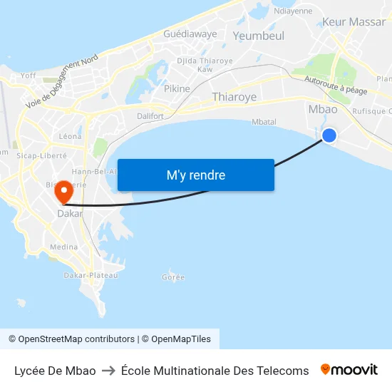 Lycée De Mbao to École Multinationale Des Telecoms map