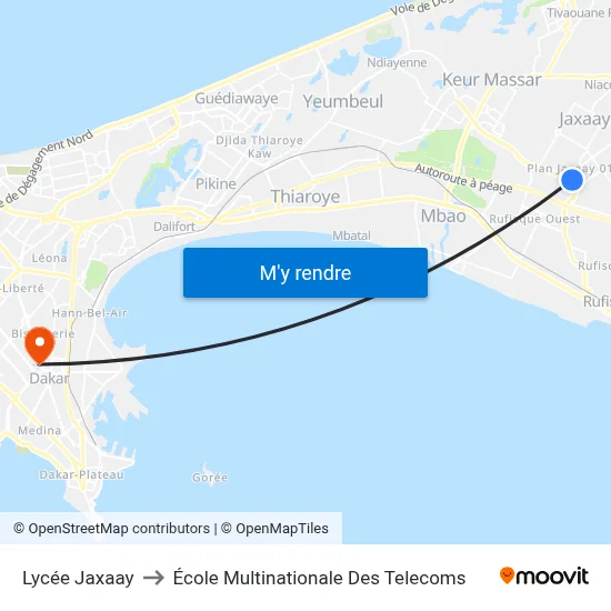 Lycée Jaxaay to École Multinationale Des Telecoms map