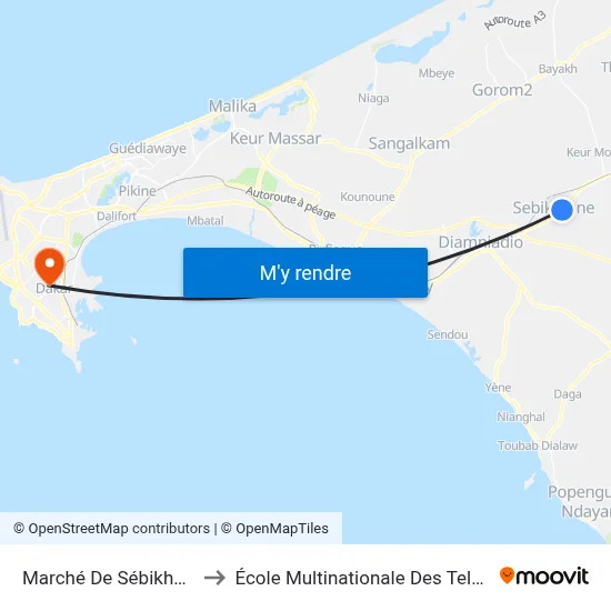 Marché De Sébikhotane to École Multinationale Des Telecoms map
