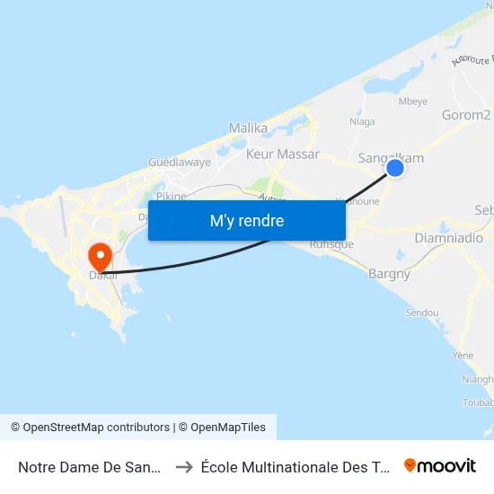 Notre Dame De Sangalkam to École Multinationale Des Telecoms map