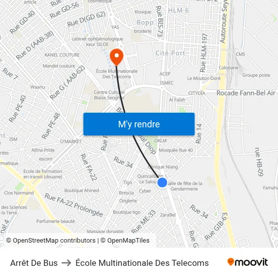 Arrêt De Bus to École Multinationale Des Telecoms map