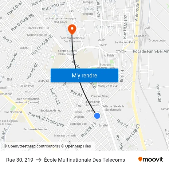 Rue 30, 219 to École Multinationale Des Telecoms map