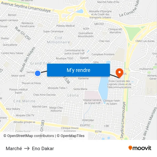 Marché to Eno Dakar map