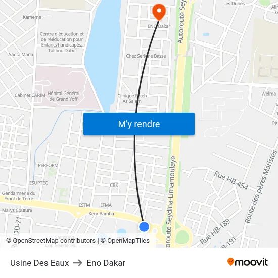 Usine Des Eaux to Eno Dakar map