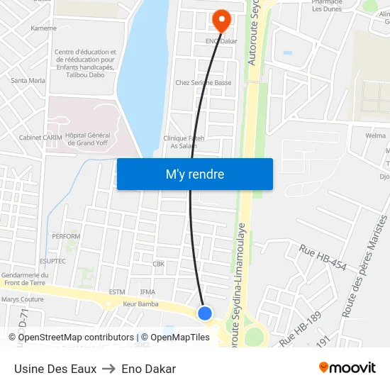 Usine Des Eaux to Eno Dakar map