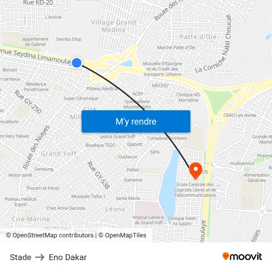 Stade to Eno Dakar map