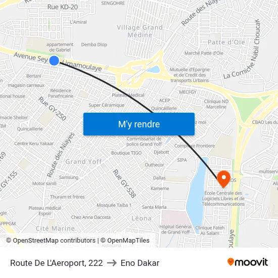 Route De L'Aeroport, 222 to Eno Dakar map