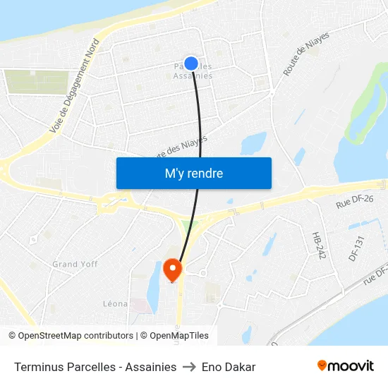Terminus Parcelles - Assainies to Eno Dakar map