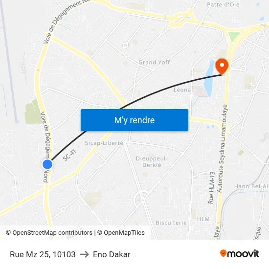Rue Mz 25, 10103 to Eno Dakar map