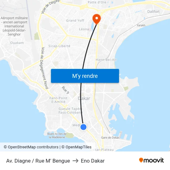 Av. Diagne / Rue M' Bengue to Eno Dakar map