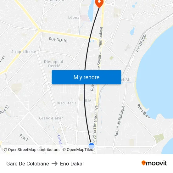 Gare De Colobane to Eno Dakar map