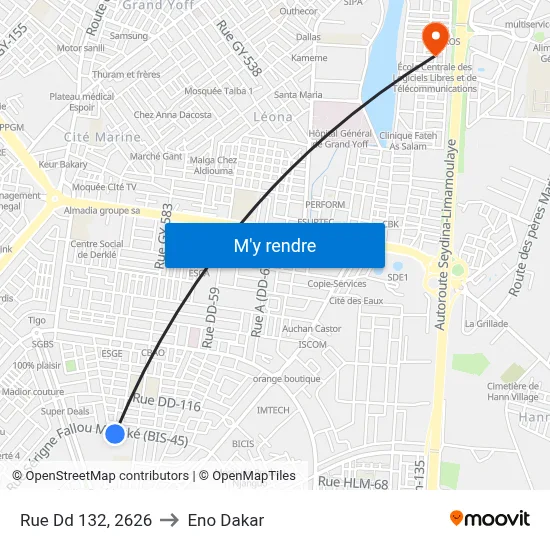 Rue Dd 132, 2626 to Eno Dakar map