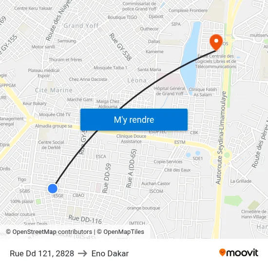 Rue Dd 121, 2828 to Eno Dakar map