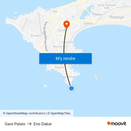 Gare Palais to Eno Dakar map