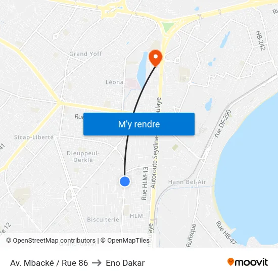 Av. Mbacké / Rue 86 to Eno Dakar map