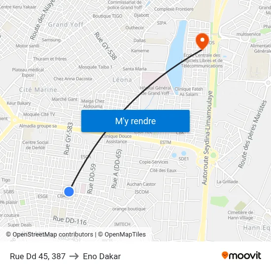 Rue Dd 45, 387 to Eno Dakar map
